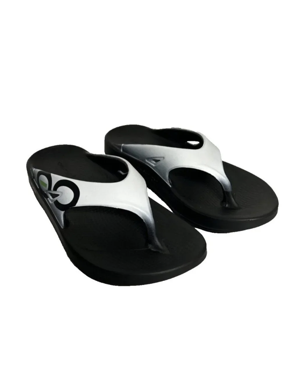 Oofos Thong Sandals Flip Flops Men's 7 Women's 9 Black White Logo